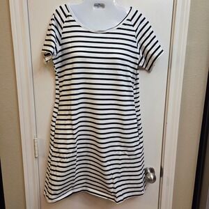 Alaster Queen Womens Striped T-Shirt Dress Black White Short Sleeve Pocket S